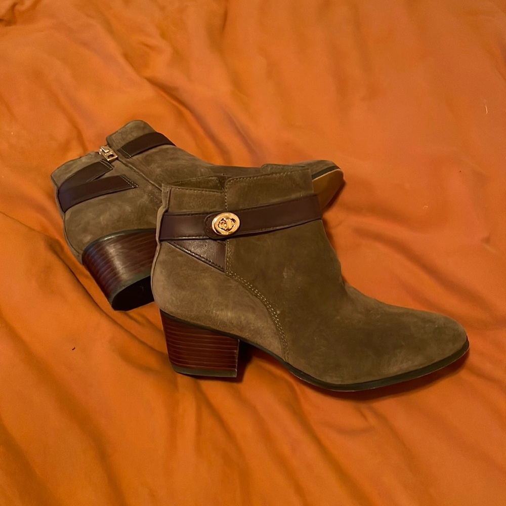 Coach Patricia Booties Olive Green Suede